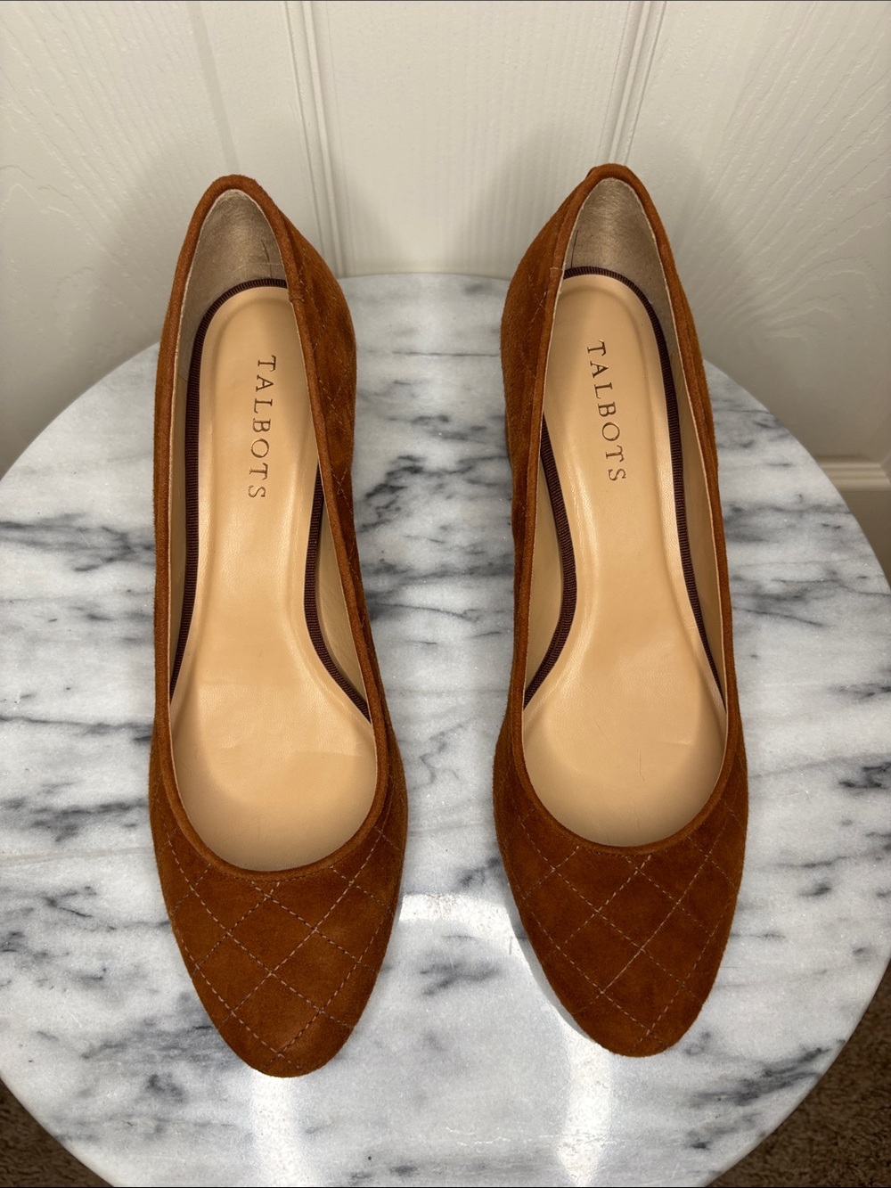 TALBOTS ISA SUEDE BLOCK HEEL PUMPS